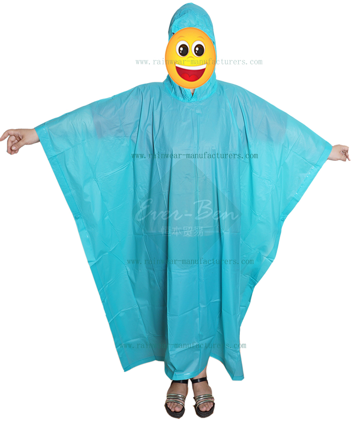 Blue PVC long rain poncho